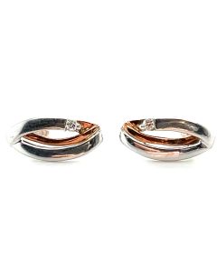 9ct White and Rose Gold Diamond split leaf design stud earrings