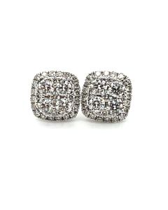 18ct White Gold 0.62ct Diamond Cushion Cluster Earrings