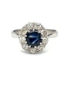 Pre-Owned 18ct White Gold Sapphire and Diamond Cluster Ring