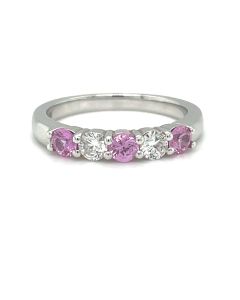 18ct White gold Pink Sapphire and Diamond 5 stone half eternity ring