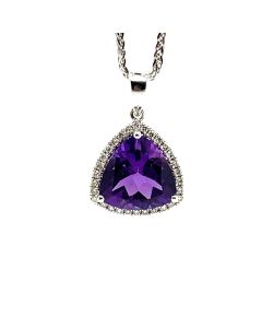 18ct White Gold 3.05ct Amethyst and 0.16ct Diamond Halo Pendant