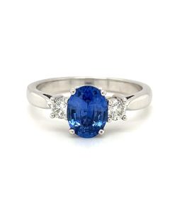 18ct White Gold 1.25ct Sapphire and 0.25ct Diamond 3 Stone Ring