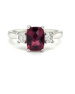 18ct White Gold 1.26ct Pink Tourmaline and 0.36ct Diamond Three-Stone Ring