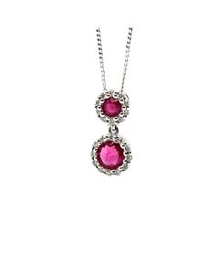 9ct White Gold 0.47ct Ruby and 0.08ct Diamond Drop Pendant with Chain