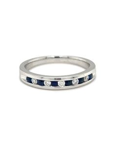 18ct White gold Blue Sapphire and Diamond channel set half eternity ring