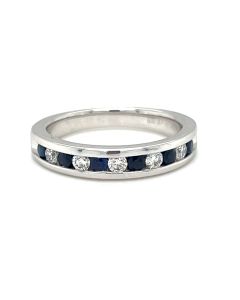 18ct White Gold 0.30ct Sapphire and 0.20ct Diamond 11 Stones Half Eternity Ring
