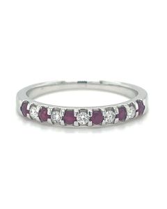 18ct White Gold 0.14ct Ruby and 0.11ct Diamond 11 Stone Ring