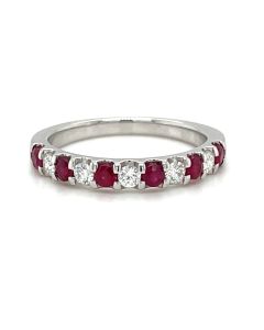 18ct White Gold Ruby and Diamond 11 Stone Half Eternity Ring