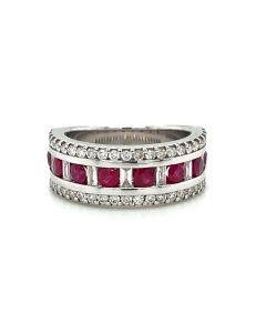 18ct White Gold 0.65ct Ruby and 0.65ct Diamond Ring