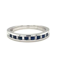 18ct White gold Blue Sapphire and Diamond channel set half eternity ring