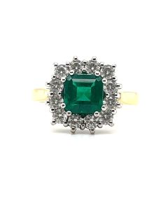 18ct Gold 1.23ct Emerald & 0.75ct Diamond Cluster Ring