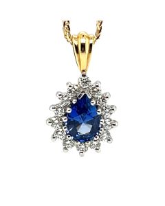 18ct Yellow & White Gold Blue Sapphire and Diamond Cluster Pendant