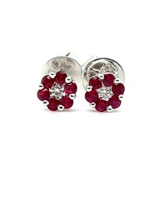 18ct White Gold 0.42ct Ruby and 0.10ct Diamond Earrings