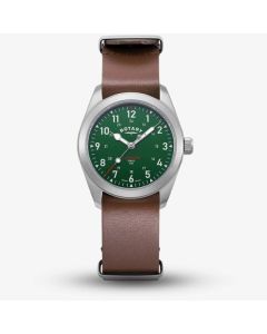 Rotary 1895 Commando Field Green Dial Brown Leather Watch