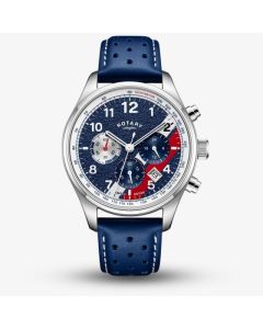 Rotary Mens Limited Edition Chronograph 1977 Blue Leather Strap Watch