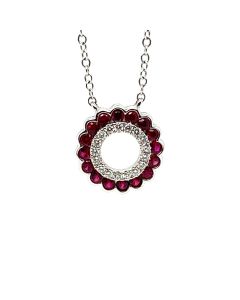 18ct White Gold Pave set Ruby and Diamond Polo Pendant and chain