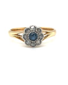 Pre-Owned 18ct Yellow and White Gold Sapphire and Diamond Cluster Ring