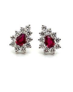 18ct White Gold 0.31ct Ruby and 0.42ct Diamond Cluster Earrings