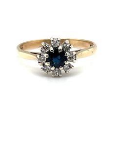 Pre-Owned 9ct Yellow and White Gold Sapphire and Diamond Cluster Ring