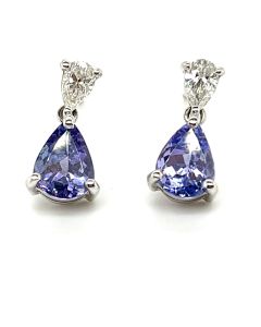 Pre-Owned 18ct White Gold 2.15ct Tanzanite and 0.22ct Diamond Drop Earrings