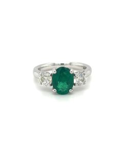 18ct White gold 1.49ct Emerald & 0.81ct Diamond 3 stone ring