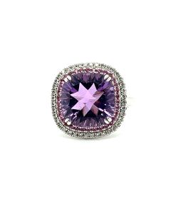 18ct Gold 6.63ct Amethyst 0.27ct Pink Sapphire & 0.27ct Diamond Dress Ring