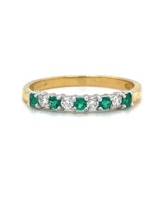  18ct Yellow and White Gold 0.15ct Emerald and 0.11ct Diamond Half Eternity Ring