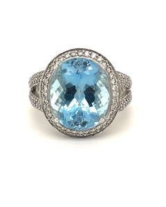 18ct White Gold 7.51ct Aquamarine and 1.31ct Diamond Cluster Ring