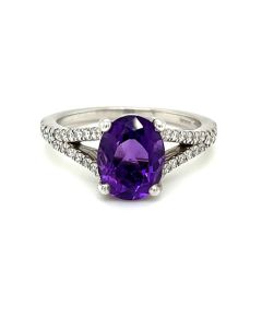 18ct White Gold 1.72ct Amethyst and 0.24ct Diamond Solitaire Ring