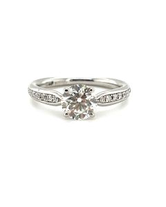 Platinum Round Brilliant Cut 1.04ct Diamond Solitaire Ring with Diamond Shoulders
