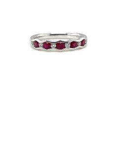 18ct White Gold 0.49ct Ruby and 0.12ct Diamond Eleven-Stone Half Eternity Ring  