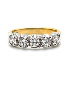 18ct Yellow and White Gold 0.70ct Diamond Five-Stone Half Eternity Ring  