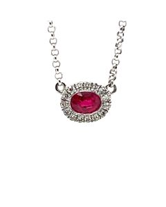 9ct White Gold 0.28ct Ruby and 0.04ct Diamond Pendant with Chain