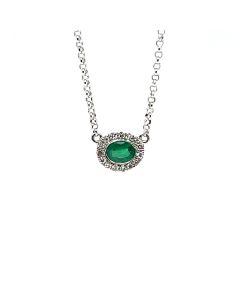 9ct White Gold Oval Emerald and Diamond Cluster Pendant