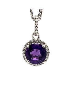 9ct White Gold Amethyst and Diamond Cluster Pendant