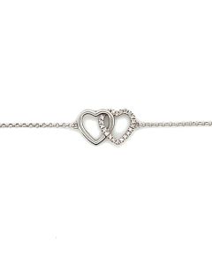 9ct White Gold 0.05ct Diamond Double Heart Bracelet