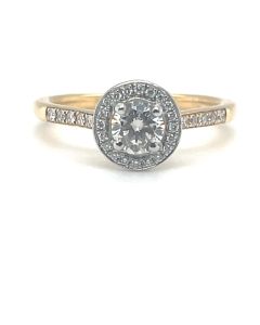 18ct Yellow Gold and Platinum 0.54ct Diamond Solitaire Halo Ring