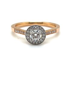 18ct Rose Gold and Platinum 0.46ct Diamond Solitaire Halo Ring