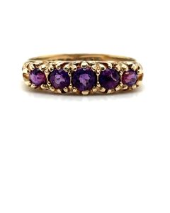 Pre-Owned 9ct Yellow Gold Amethyst Diamond Five-Stone Half Eternity Ring 