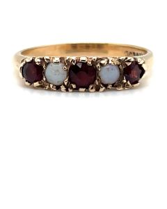 Pre-Owned 9ct Yellow Gold Opal and Garnet Diamond Half Eternity Ring 
