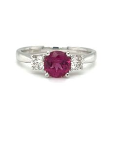 18ct White Gold Pink Tourmaline & Diamond 3 Stone ring