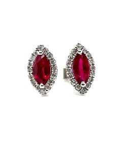 18ct White Gold 0.55ct Ruby and 0.13ct Diamond Cluster Earrings