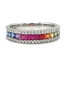 18ct White Gold 0.90ct Sapphire and 0.21ct Diamond Half-Eternity Ring