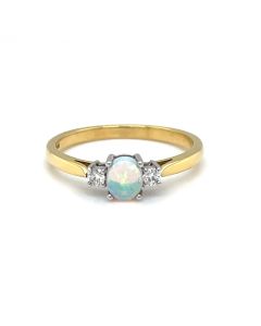 18ct Yellow and White Gold 0.28ct Opal and 0.07ct Diamonds 3 Stone Ring