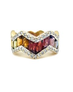 Pre-Owned 18ct Yellow Gold Multi-Coloured Sapphire and Diamonds Ring