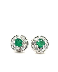 Pre-Owned 18ct White Gold Emerald and Diamond Cluster Earrings