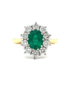 18ct Gold 1.22ct Emerald & 0.92ct Diamond Cluster Ring