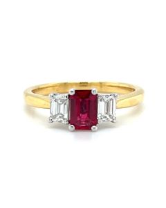 18ct Yellow and White Gold 0.48ct Ruby & 0.40ct Diamond 3 stone ring
