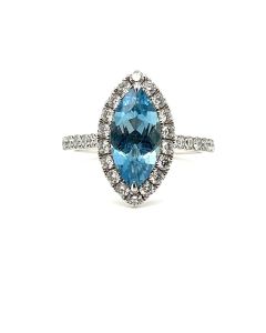 18ct Gold 1.53ct Aquamarine & 0.68ct Diamond Cluster Ring
