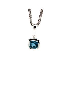 9ct White Gold rubover set Blue Topaz pendant
